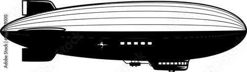 Vintage blimp zeppelin transport vehicle travel silhouette vector illustration

