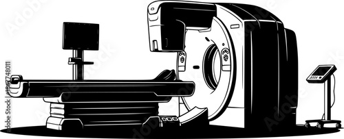 Medical tomography scanner diagnostic equipment silhouette vector illustration
