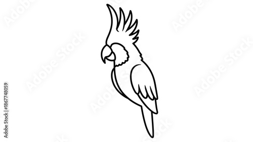 Simple black and white line drawing of a cockatoo bird in a side profile view