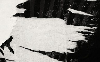 Old ripped torn blank black and white fly posters textures backgrounds grunge creased crumpled paper vintage collage placards empty space for text
