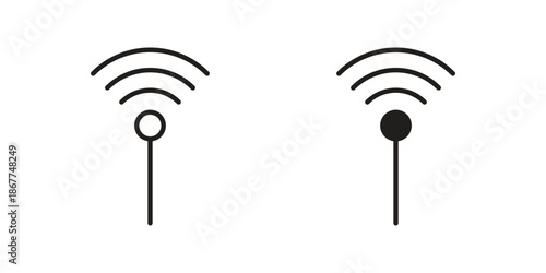Antenna icons in line art and flat black clipart design style