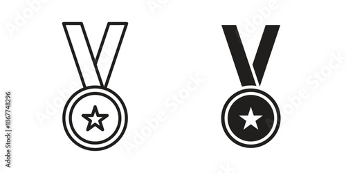Award icons in line art and flat black clipart design style