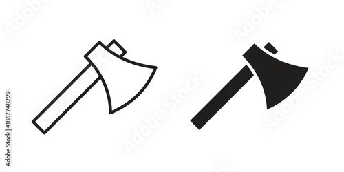 Axe icons in line art and flat black clipart design style