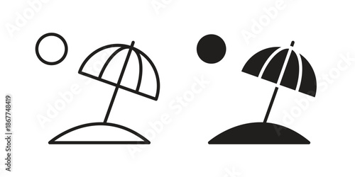 Beach icons in line art and flat black clipart design style
