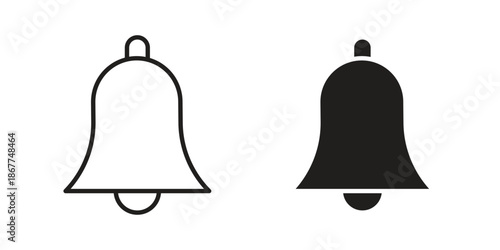 Bell icons in line art and flat black clipart design style