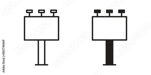 Billboard icons in line art and flat black clipart design style