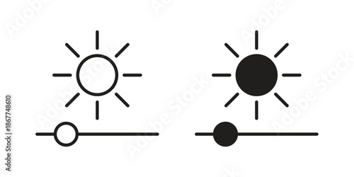 Brightness icons in line art and flat black clipart design style