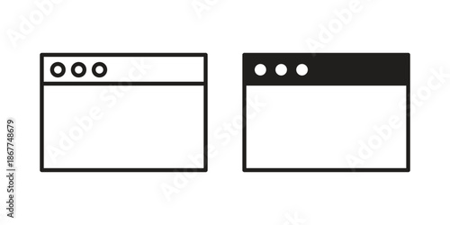 Browser window icons in line art and flat black clipart design style