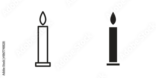 Candle icons in line art and flat black clipart design style