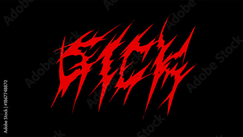 Sick metal typography expressive emotional lettering in aggressive red broken style, sharp edgy design for streetwear, sticker, poster