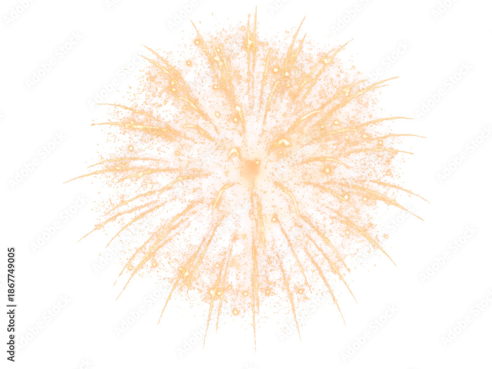 Obraz premium Golden Firework Overlay. Festival Sparkling Fireworks Isolated on Transparent Background. Effect Texture