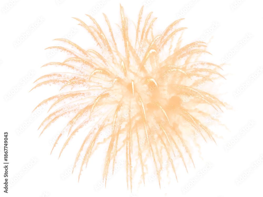 Fototapeta premium Golden Firework Overlay. Festival Sparkling Fireworks Isolated on Transparent Background. Effect Texture
