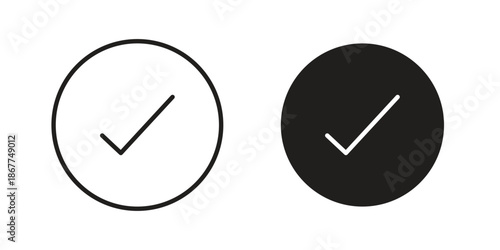 Check mark icons in line art and flat black clipart design style