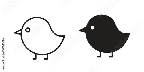 Chick icons in line art and flat black clipart design style
