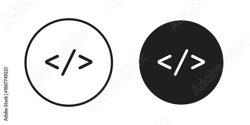 Code icons in line art and flat black clipart design style