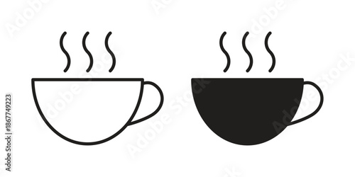 Coffee icons in line art and flat black clipart design style