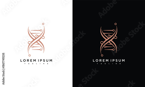 DNA Double Helix Logo Design Template on White and Black Backgrounds