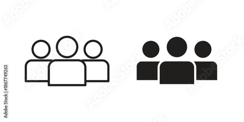 Community icons in line art and flat black clipart design style