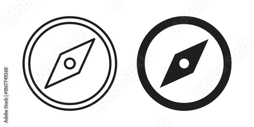 Compass icons in line art and flat black clipart design style