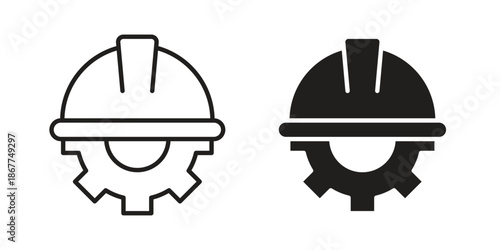 Construction icons in line art and flat black clipart design style