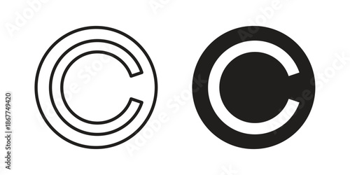 Copyright icons in line art and flat black clipart design style