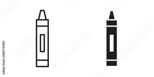 Crayon icons in line art and flat black clipart design style