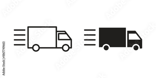 Delivery icons in line art and flat black clipart design style