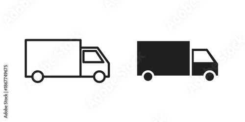 Delivery van icons in line art and flat black clipart design style