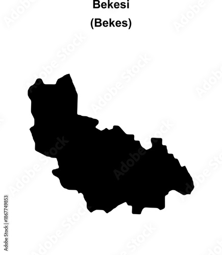 Bekesi district blank outline map