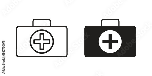 Doctor bag icons in line art and flat black clipart design style