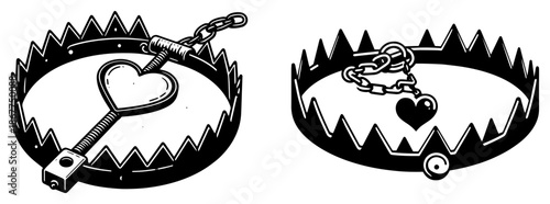 Metaphorical hand drawn sketch of heart traps representing toxic love