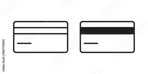 Credit card icons in line art and flat black clipart design style