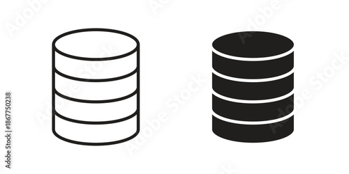 Database icons in line art and flat black clipart design style