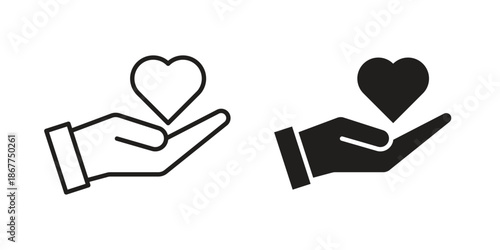 Donate icons in line art and flat black clipart design style