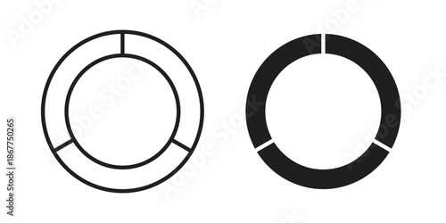 Donut chart icons in line art and flat black clipart design style