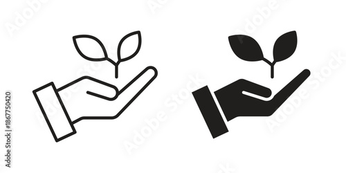 Environment icons in line art and flat black clipart design style