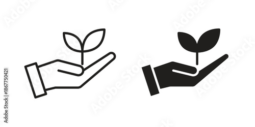Environment icons in line art and flat black clipart design style