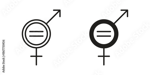 Equality icons in line art and flat black clipart design style
