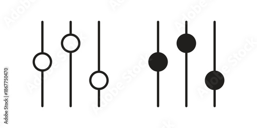Equalizer icons in line art and flat black clipart design style