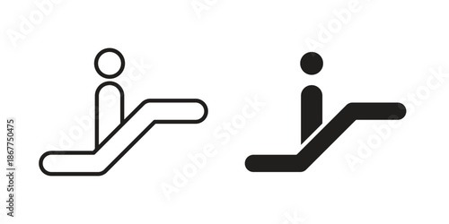 Escalator icons in line art and flat black clipart design style