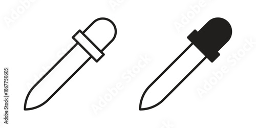 Eye dropper icons in line art and flat black clipart design style