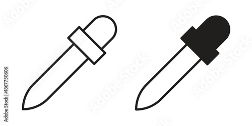 Eye dropper icons in line art and flat black clipart design style