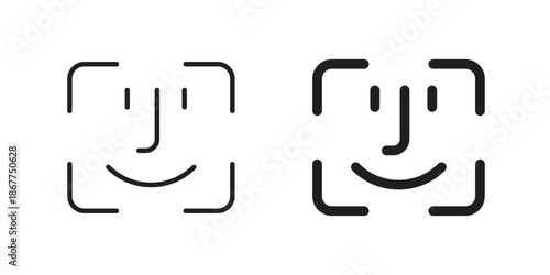 Face id icons in line art and flat black clipart design style