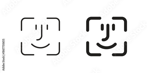 Face id icons in line art and flat black clipart design style