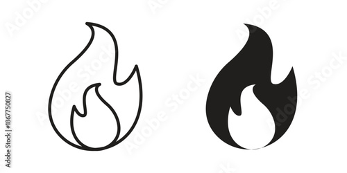Fire icons in line art and flat black clipart design style