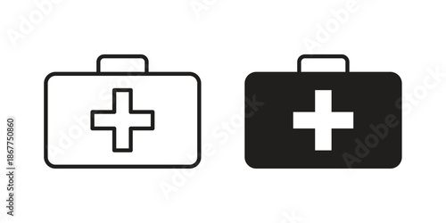 First aid icons in line art and flat black clipart design style