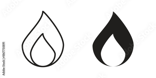 Flame icons in line art and flat black clipart design style