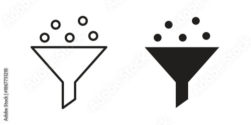 Funnel icons in line art and flat black clipart design style