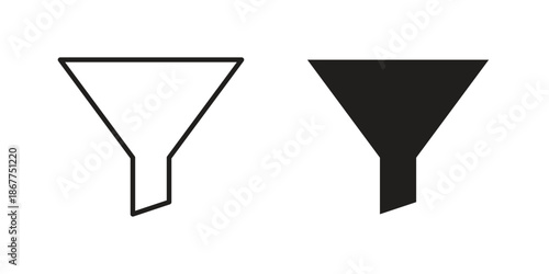 Funnel icons in line art and flat black clipart design style