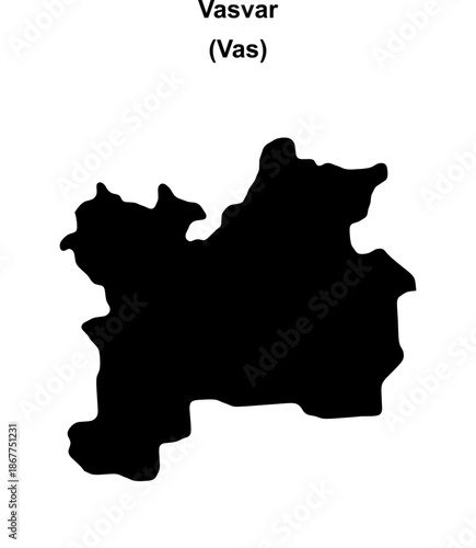 Vasvar district blank outline map